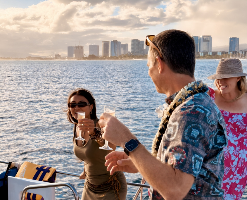 Hawaii Private Champagne Toast Sail Vow Renewal City View Sailing Catamaran Waikiki Party Available